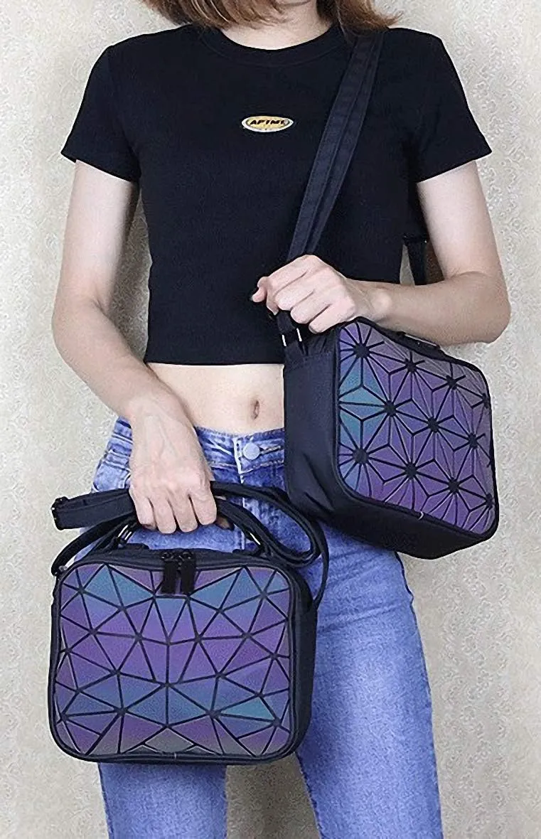 Geometric Luminous Tote Bag Holographich Purses and Handbags Flash Reflactive Crossbody Bag for Women
