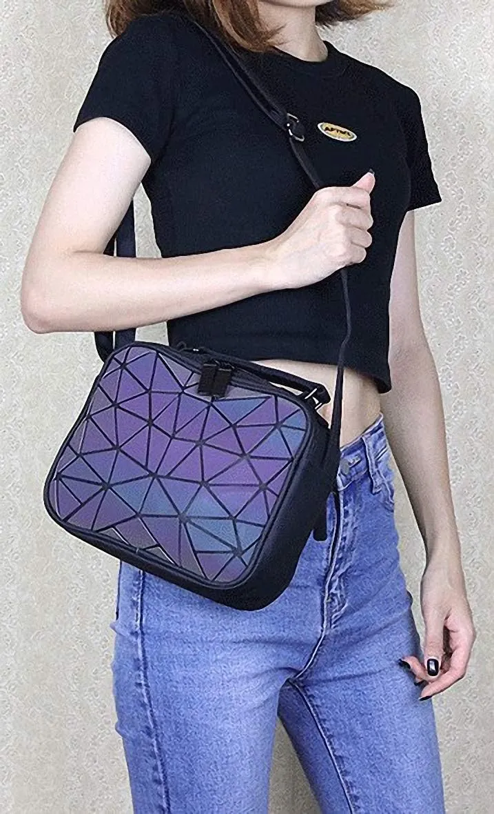 Geometric Luminous Tote Bag Holographich Purses and Handbags Flash Reflactive Crossbody Bag for Women