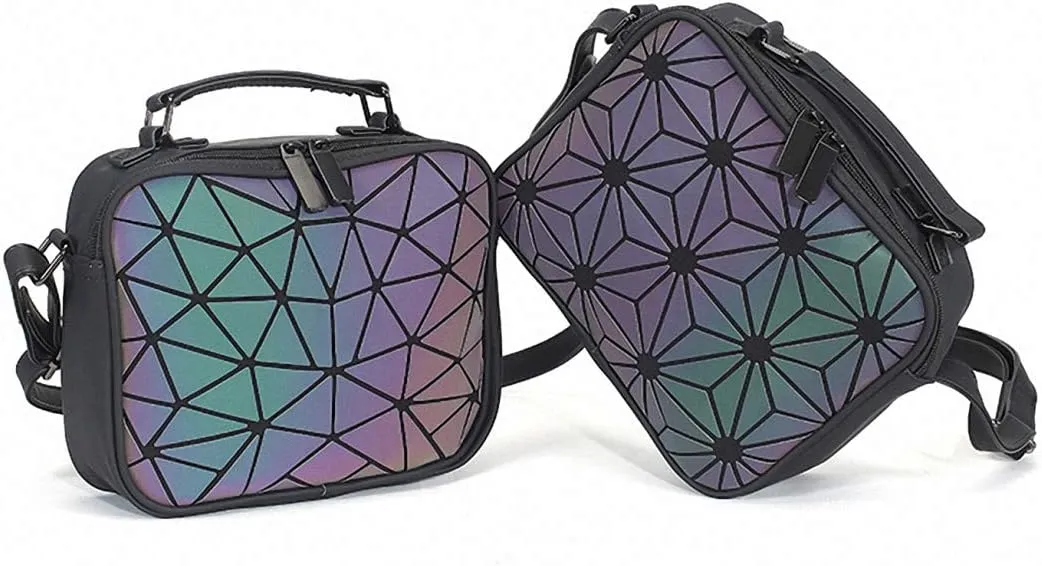 Geometric Luminous Tote Bag Holographich Purses and Handbags Flash Reflactive Crossbody Bag for Women