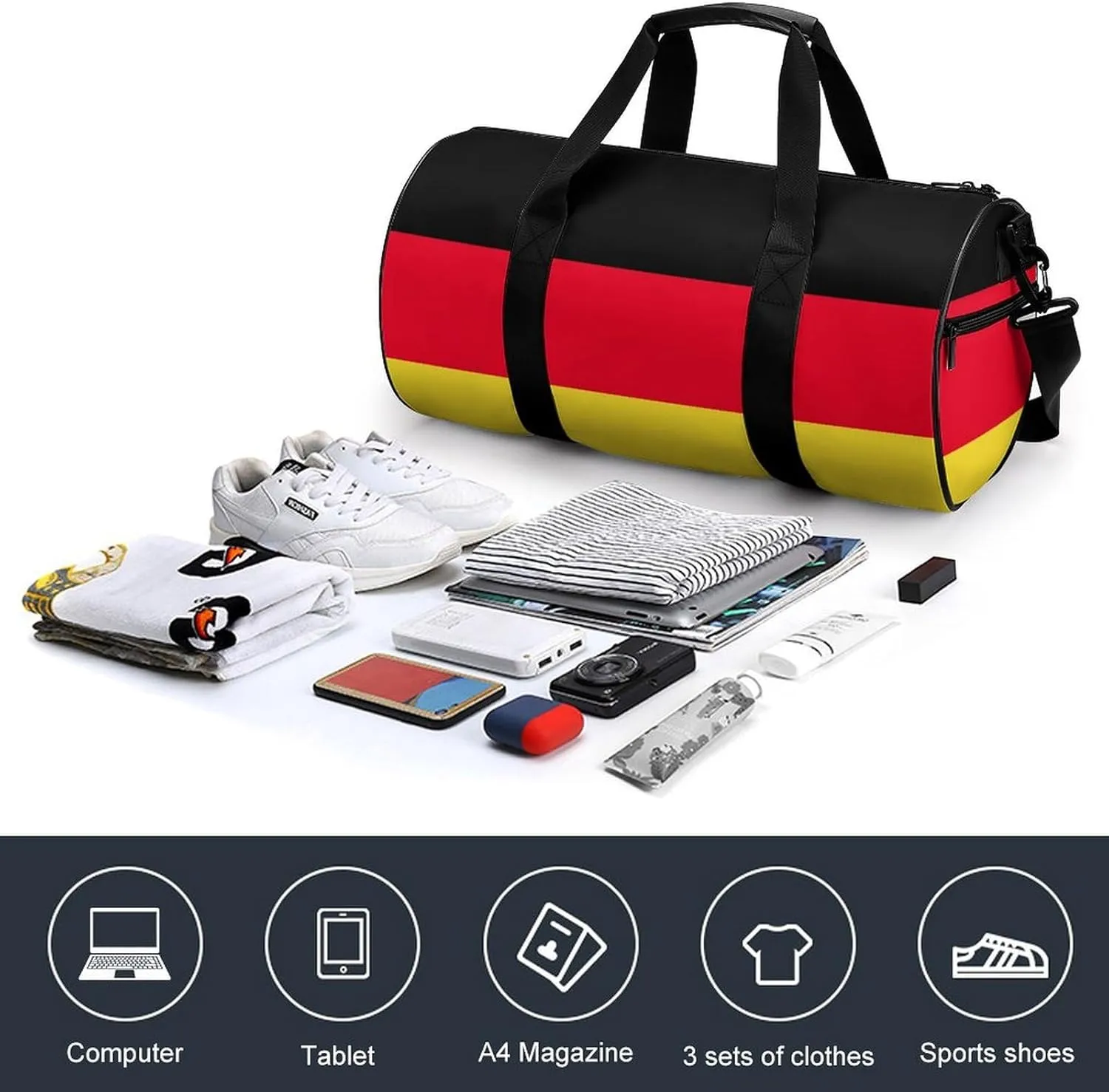 Germany Flag Sports Duffel Bag for Women Men with Wet Pocket Lightweight Gym Travel Tote