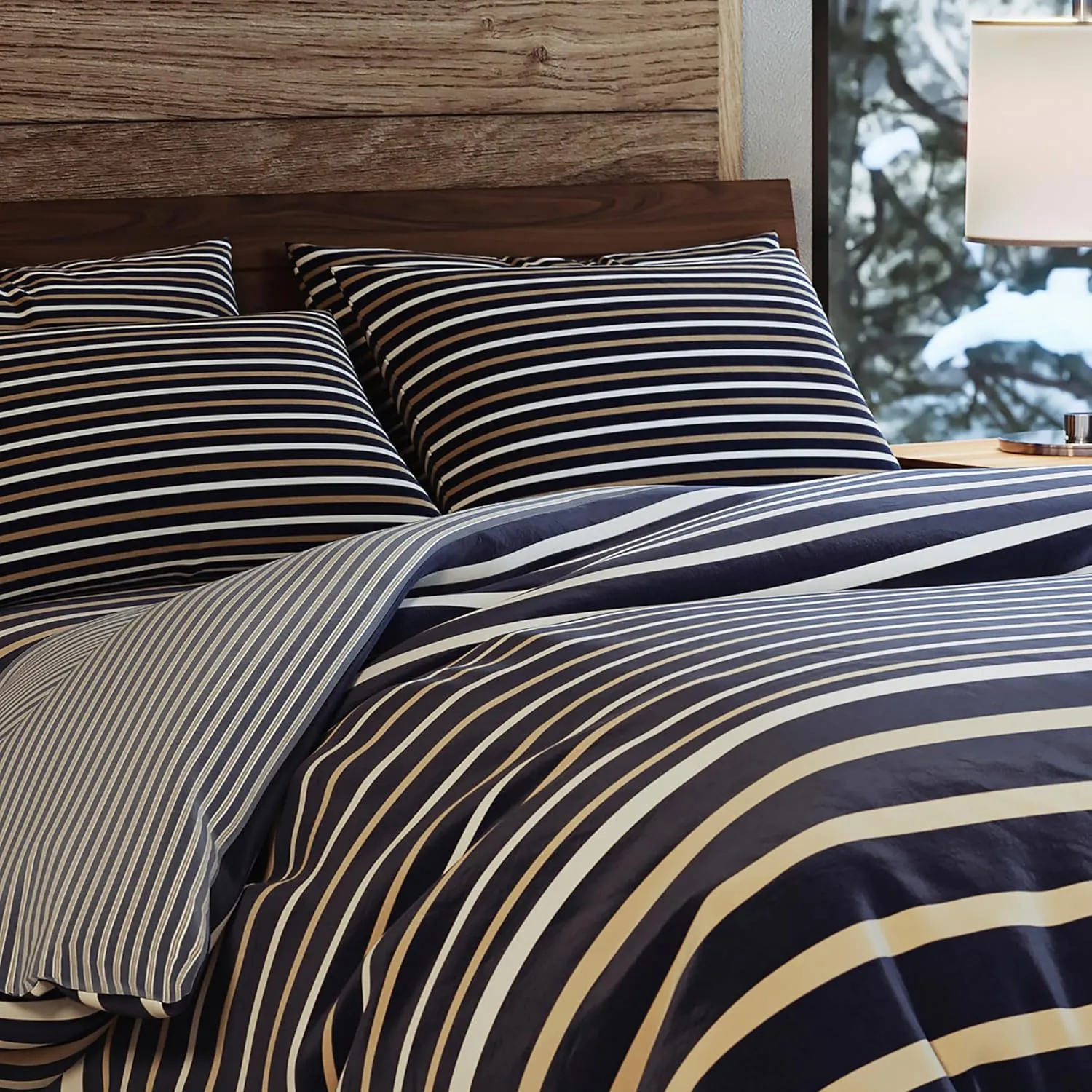 G.H. Bass & Co. Walker Stripe 3-Piece Comforter Bedding Set, King, Natural