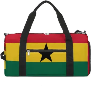 Ghana Flag Travel Gym Bag Waterproof Weekender with Shoe Compartment and Wet Pocket