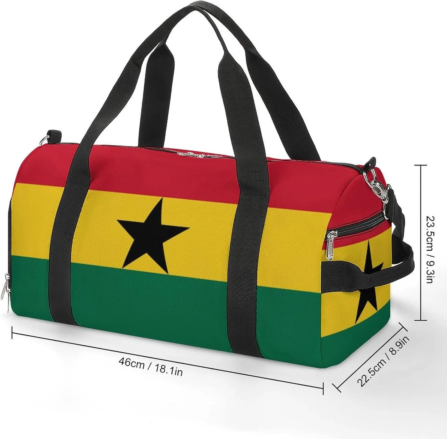 Ghana Flag Travel Gym Bag Waterproof Weekender with Shoe Compartment and Wet Pocket