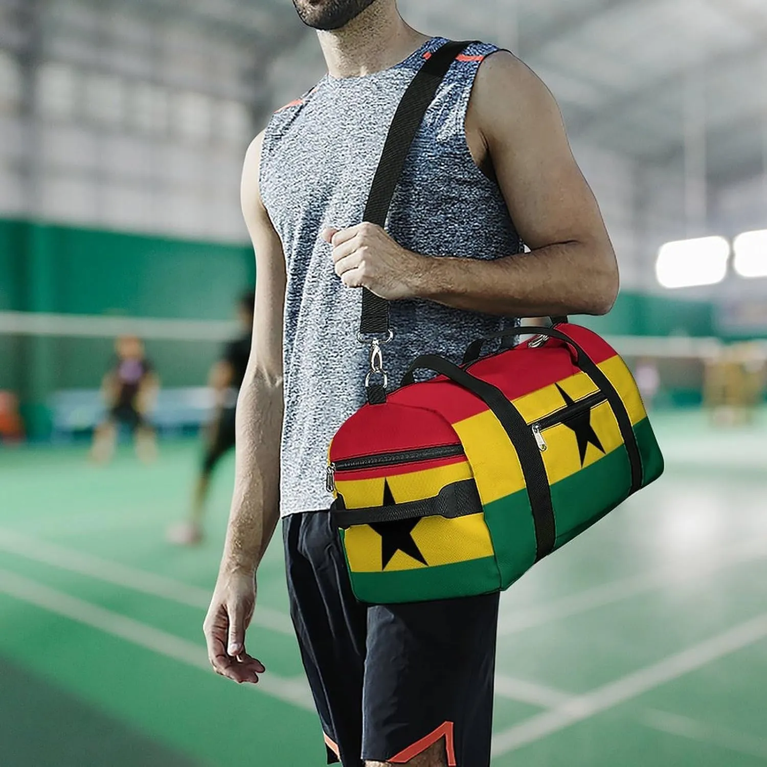 Ghana Flag Travel Gym Bag Waterproof Weekender with Shoe Compartment and Wet Pocket