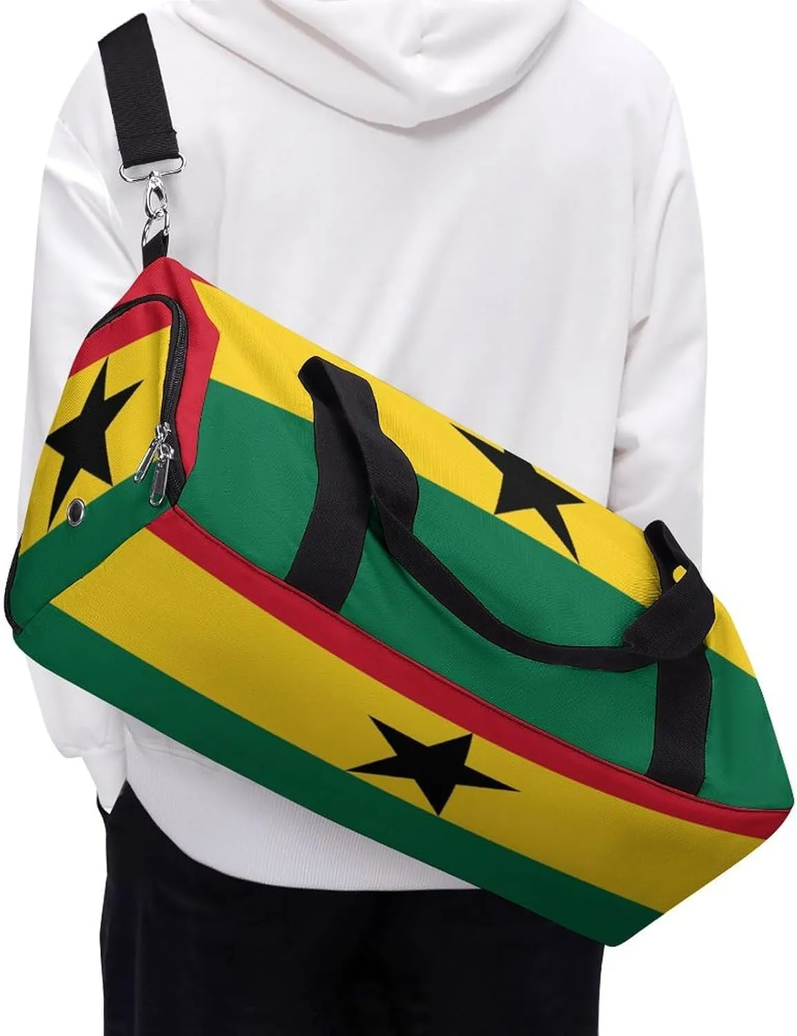 Ghana Flag Travel Gym Bag Waterproof Weekender with Shoe Compartment and Wet Pocket
