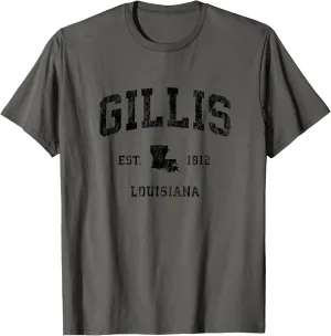 Gillis Louisiana LA Vintage Athletic Black Sports Design T-Shirt