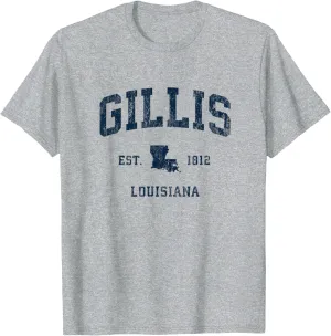 Gillis Louisiana LA Vintage Athletic Navy Sports Design T-Shirt