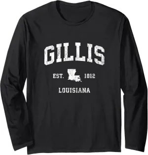 Gillis Louisiana LA Vintage Athletic Sports Design Long Sleeve T-Shirt