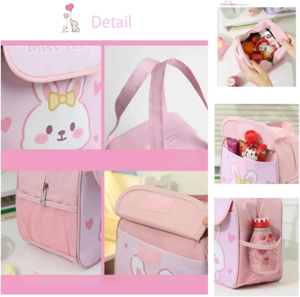 Girl Backpack for School Kids, Pink Cute Bookbag with Lunch Box Rainbow Elementary School Bag Pencil Case (Pink,3Pcs Set)