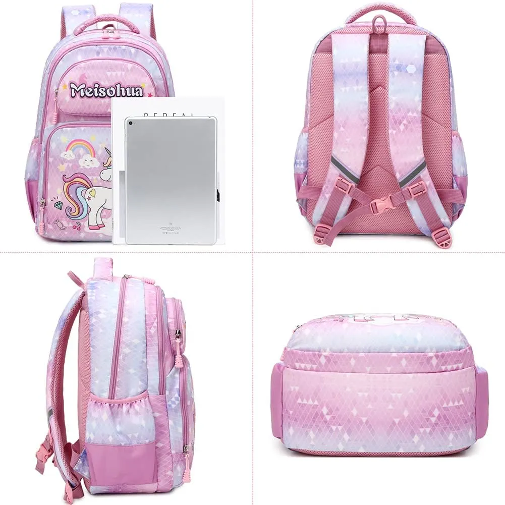Girls Backpack for Elementary Kids School Bookbag Set Cute Unicorn Backpacks for Girls Water Resistant
