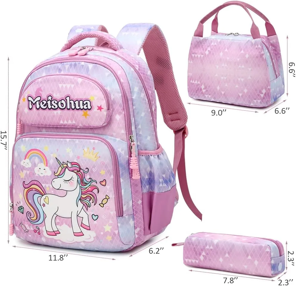 Girls Backpack for Elementary Kids School Bookbag Set Cute Unicorn Backpacks for Girls Water Resistant