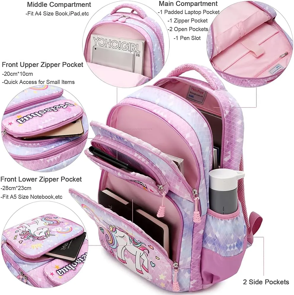 Girls Backpack for Elementary Kids School Bookbag Set Cute Unicorn Backpacks for Girls Water Resistant