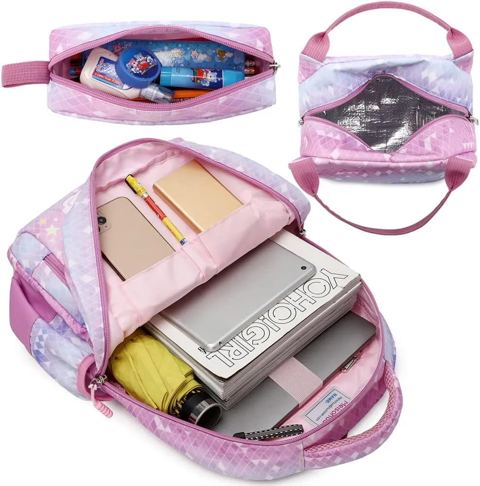 Girls Backpack for Elementary Kids School Bookbag Set Cute Unicorn Backpacks for Girls Water Resistant