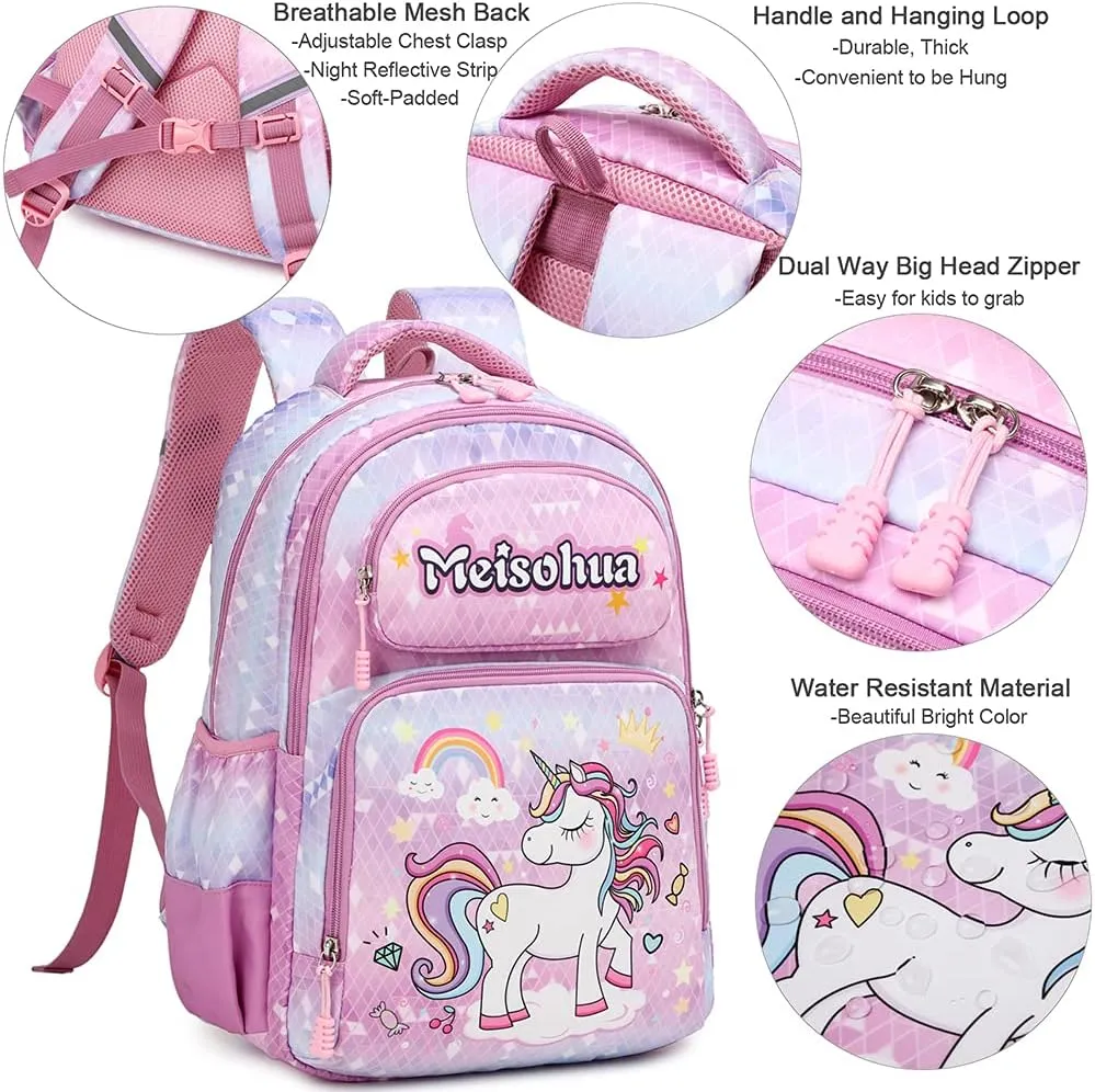 Girls Backpack for Elementary Kids School Bookbag Set Cute Unicorn Backpacks for Girls Water Resistant
