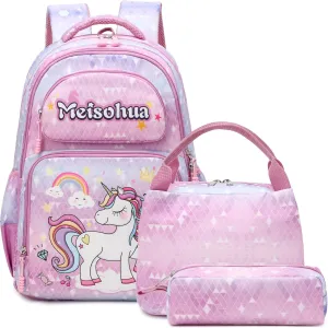 Girls Backpack for Elementary Kids School Bookbag Set Cute Unicorn Backpacks for Girls Water Resistant