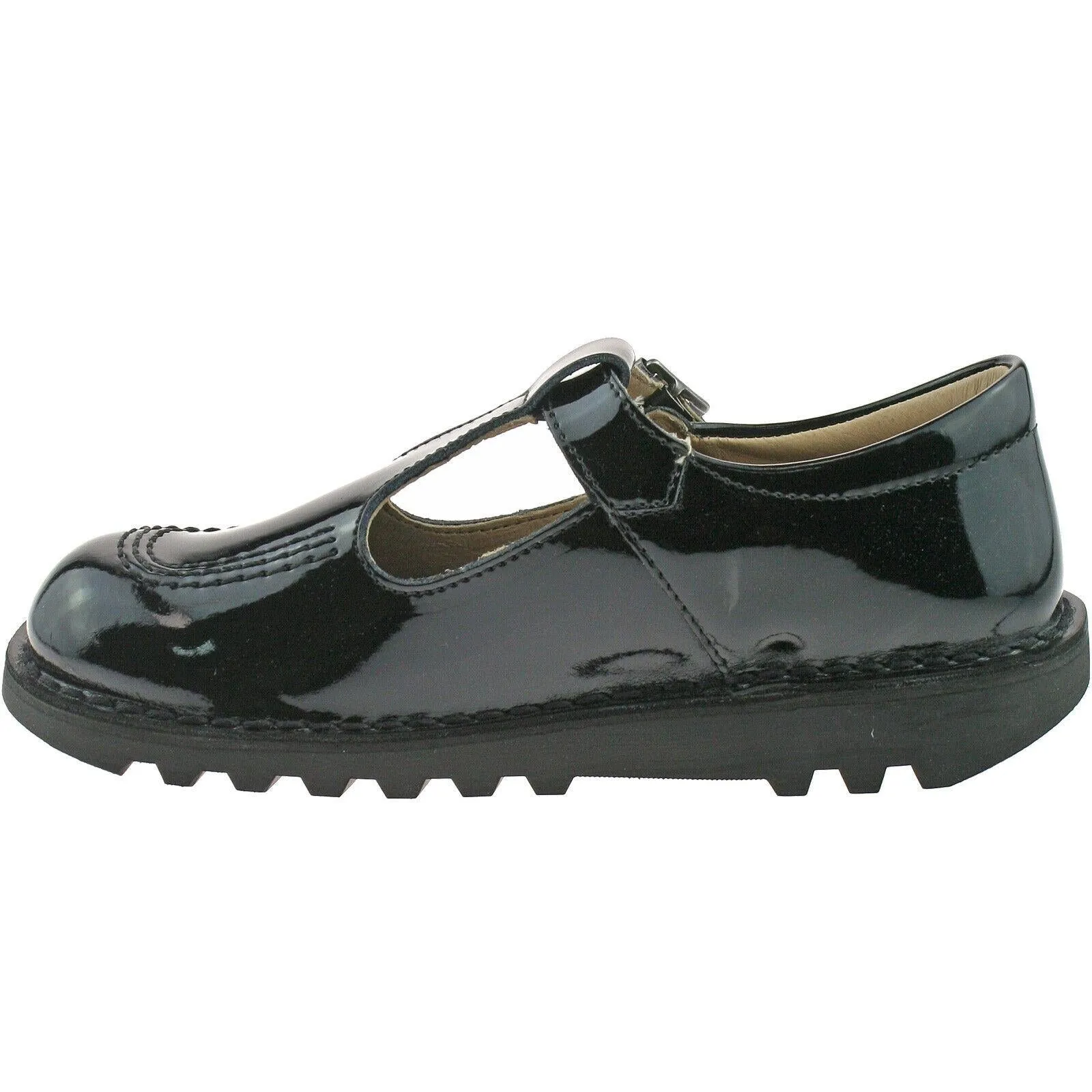 Girls Kids Kickers Kick T Black Patent Leather School Shoes 1-12532