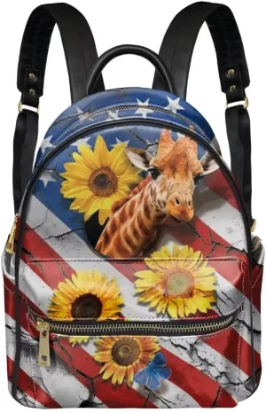 GLENLCWE Deer American Flag Backpack Purse,Patriotic Daypack for Women Mini Leather Backpack Shoulder Bag Anti Theft