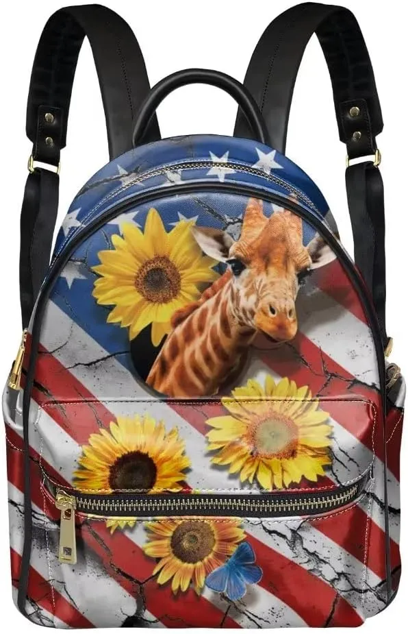 GLENLCWE Deer American Flag Backpack Purse,Patriotic Daypack for Women Mini Leather Backpack Shoulder Bag Anti Theft