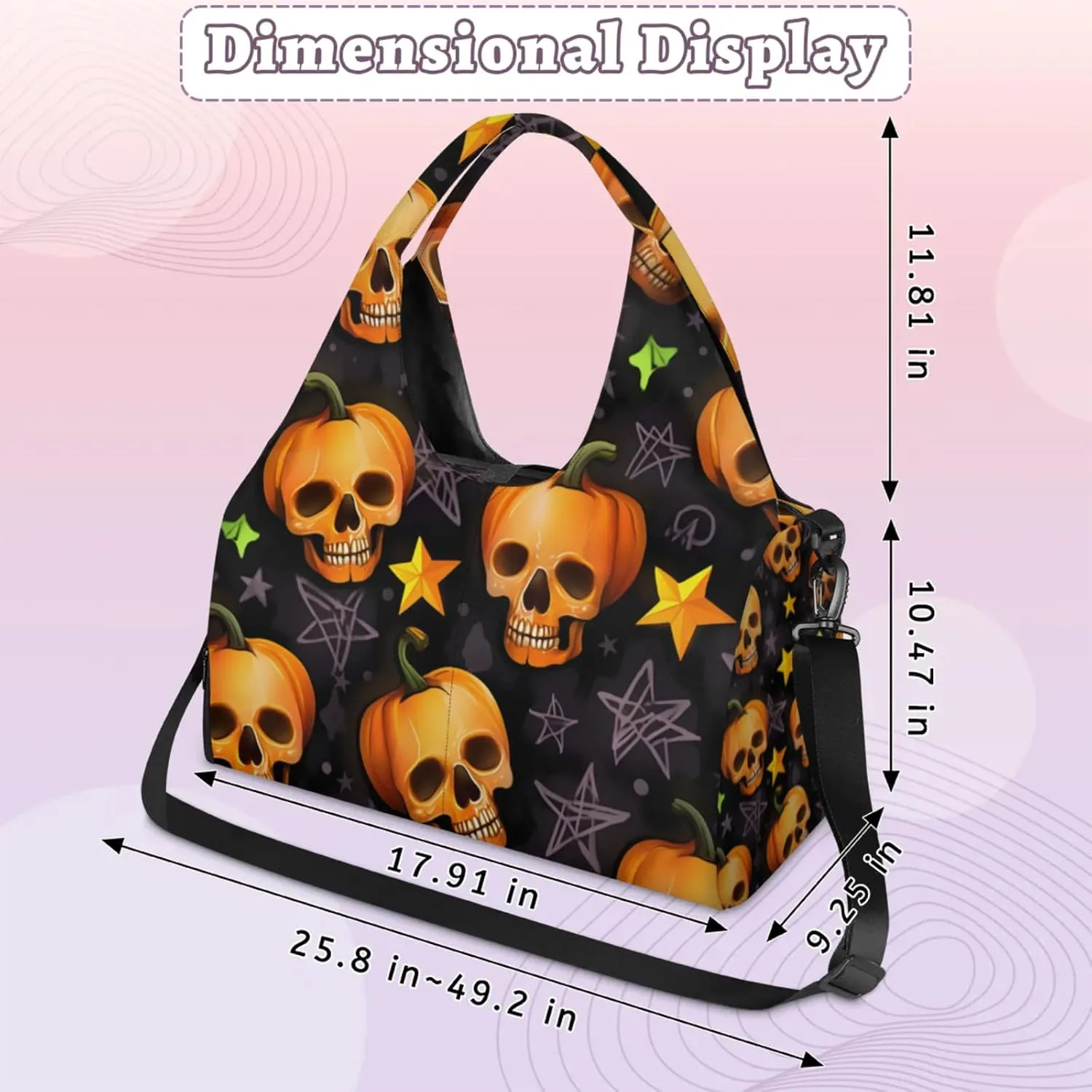 Glowing Pumpkin Spirits Waterproof Gym Bag for Men Women, Sports Duffel Bag with Shoe Compartment Yoga Mat Holder, Portable Large Travel Bag for Fitness, Camping, Weekend Trips