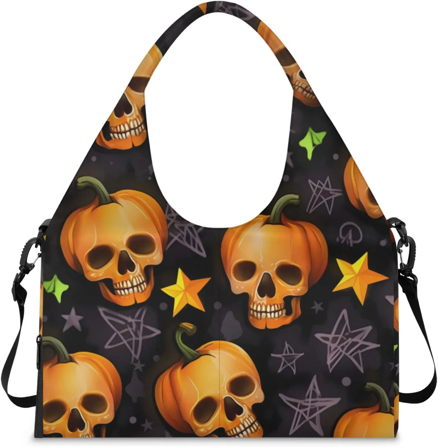 Glowing Pumpkin Spirits Waterproof Gym Bag for Men Women, Sports Duffel Bag with Shoe Compartment Yoga Mat Holder, Portable Large Travel Bag for Fitness, Camping, Weekend Trips