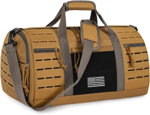 GMAK Military Tactical Duffle Bag for Men, 40L Sports Gym Bag with Shoe Compartment, Carry on Bag Travel Duffle Bag for Weekender Overnight Gym Workout Training Basketball Football, Khaki