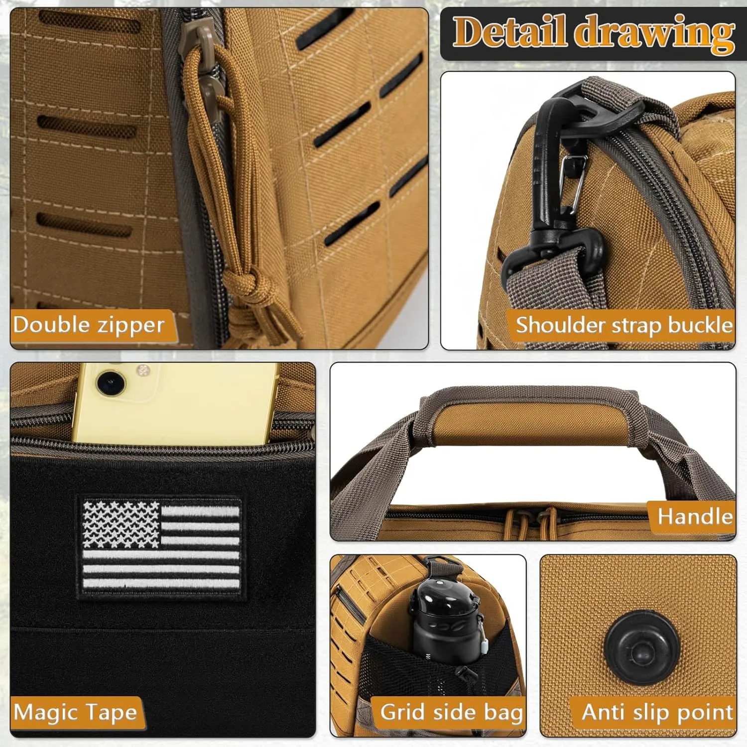 GMAK Military Tactical Duffle Bag for Men, 40L Sports Gym Bag with Shoe Compartment, Carry on Bag Travel Duffle Bag for Weekender Overnight Gym Workout Training Basketball Football, Khaki