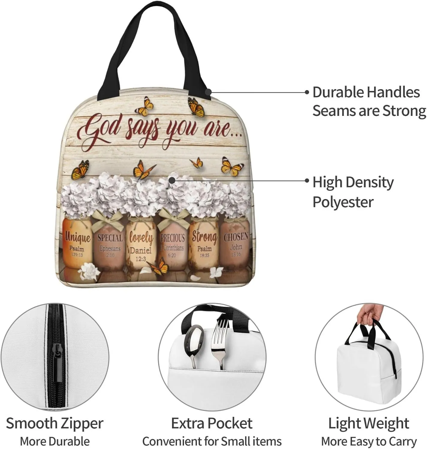 God Says You Are Lunch Bag, Religious Bible Verse Christian Lunch Bag For Women，Jesus Bible Verses Lunch Box, Christian Religious Lunch Box，For Office Work Picnic Beach