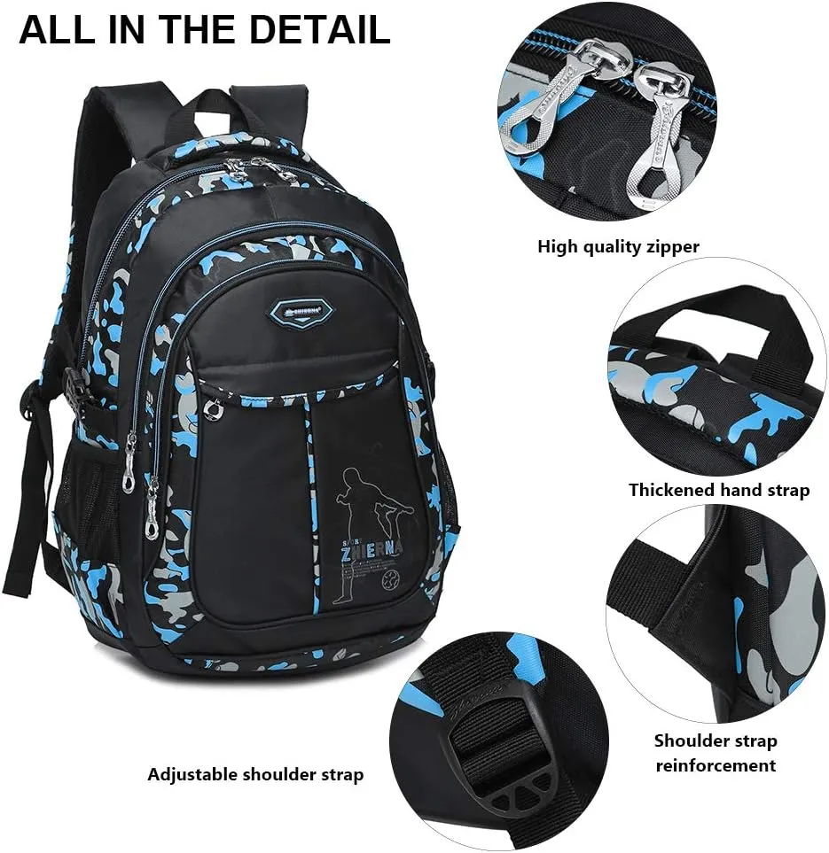 goldwheat School Backpack for Boys Cool Camouflage Bookbags with Lunch Box Pencil Case 3pcs for Middle School