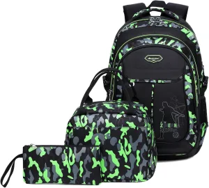 goldwheat School Backpack for Boys Cool Camouflage Bookbags with Lunch Box Pencil Case 3pcs for Middle School