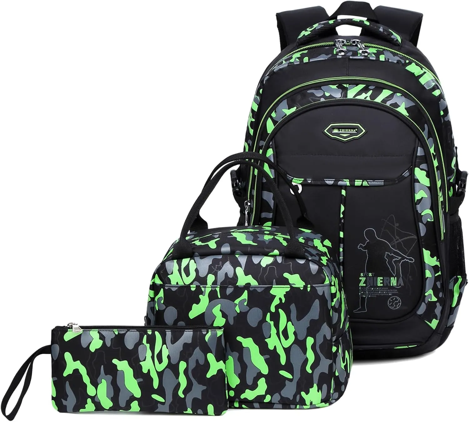 goldwheat School Backpack for Boys Cool Camouflage Bookbags with Lunch Box Pencil Case 3pcs for Middle School