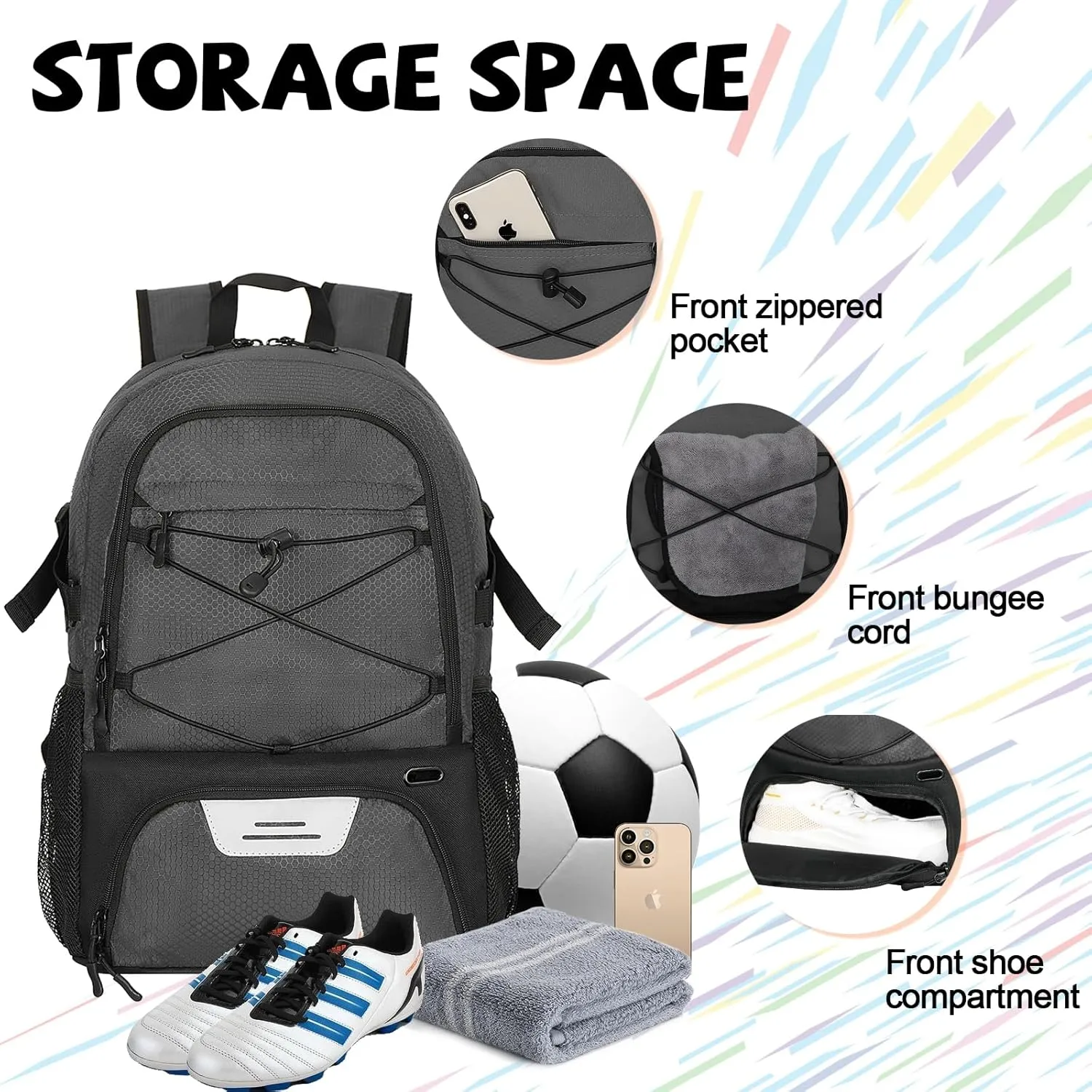 Goloni Soccer Bag,Large Sports Bag with with Separate Ball & Shoe Compartments,Youth Soccer Backpack for Basketball