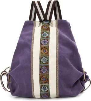 Goodhan Women Canvas Backpack Daypack Casual Shoulder Bag, Vintage Heavy-duty Anti-theft Travel Backpack
