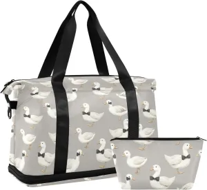 Goose in A Bow Tie Sports Gym Bag with Waterproof Dry Wet Pocket, Travel Duffel Bag for Women Men，Workout Bag Fits Yoga, Swimming