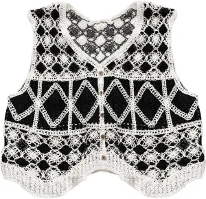 GORGLITTER Women's Button Down Crochet Vest Top Sleeveless Boho Western Tank Tops Country Concert Outfits