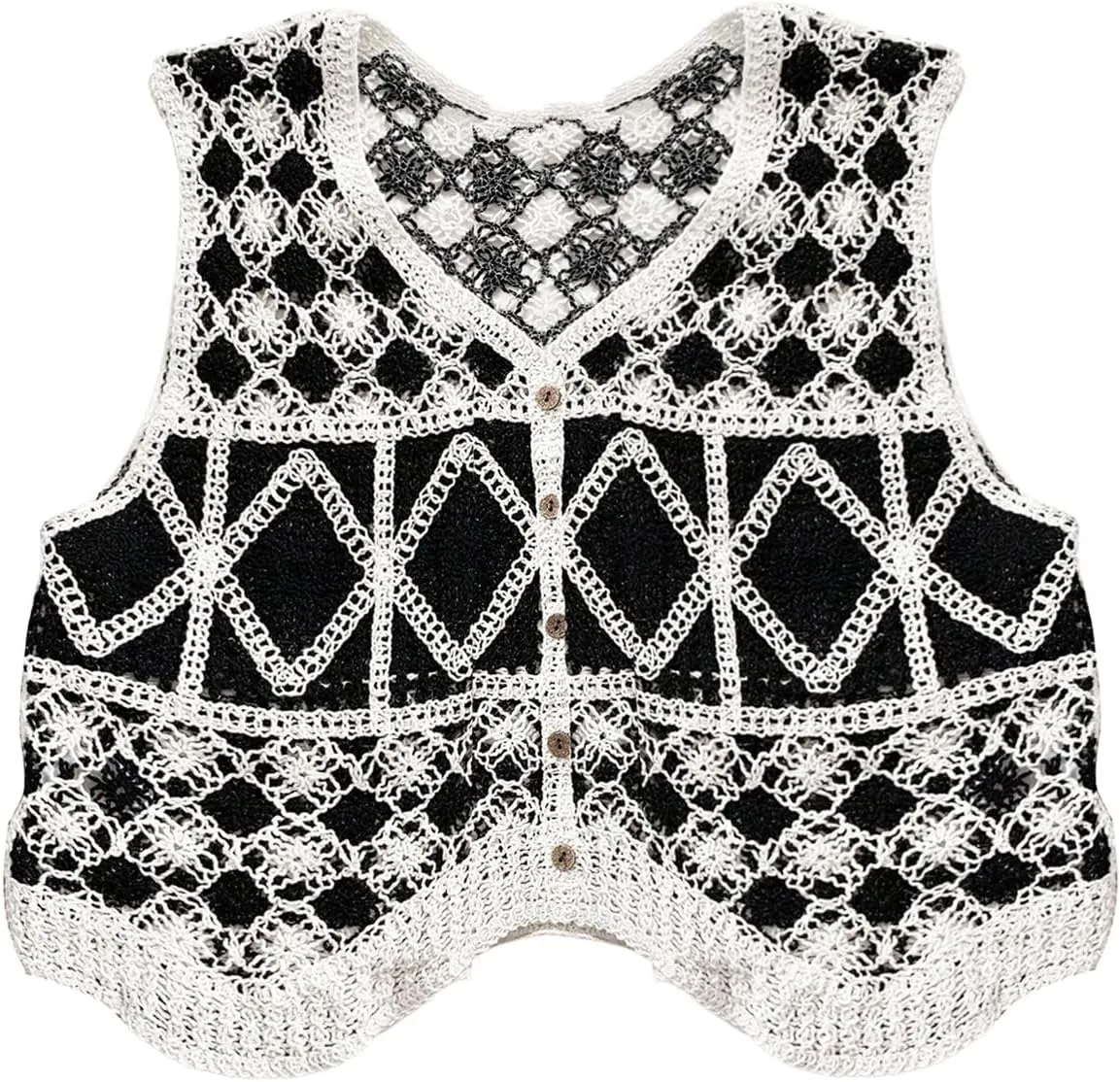 GORGLITTER Women's Button Down Crochet Vest Top Sleeveless Boho Western Tank Tops Country Concert Outfits