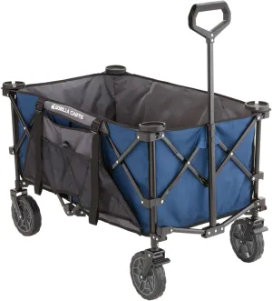 Gorilla Carts Foldable Wagon, Heavy Duty Collapsible Cart with Wheels, 7 Cu Ft, Blue - Portable Folding Utility Wagon for Groceries, Shopping, Beach, and Sports