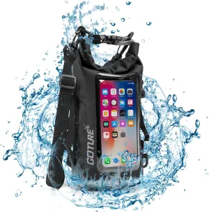 Goture Dry Bag, 2L Waterproof Bag with Shoulder Straps, 500D PVC Small Dry Sack Touchscreen Waterproof Phone Pouch, Roll Top Crossbody Dry Bags for Kayaking, Boating, Fishing, Camping, Beach, Travel