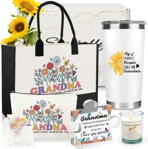 Grandma Gifts for Birthday from Granddaughter Grandson Grandchildren, Best Grandma Gifts with Canvas Tote Bag Makeup Bag 20oz Wine Tumbler Grandma Gift Ideas for Nana Gigi
