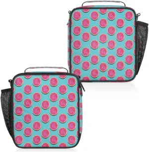 Grapefruit Pink Flesh Insulated Lunch Bag Reusable Waterproofing Lunch Box with Shoulder Strap Handle and Water Bottle Net Bag for Travel Camping Beach Picnic