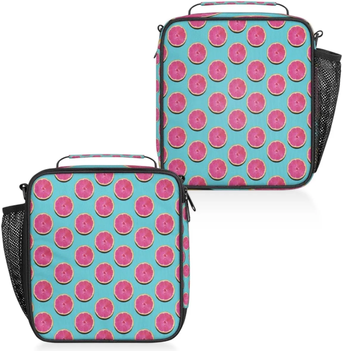 Grapefruit Pink Flesh Insulated Lunch Bag Reusable Waterproofing Lunch Box with Shoulder Strap Handle and Water Bottle Net Bag for Travel Camping Beach Picnic
