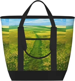 Grassland Paths Large Capacity Insulated Shoulder Bag For Picnic Camping Travel Shopping Food Transportation