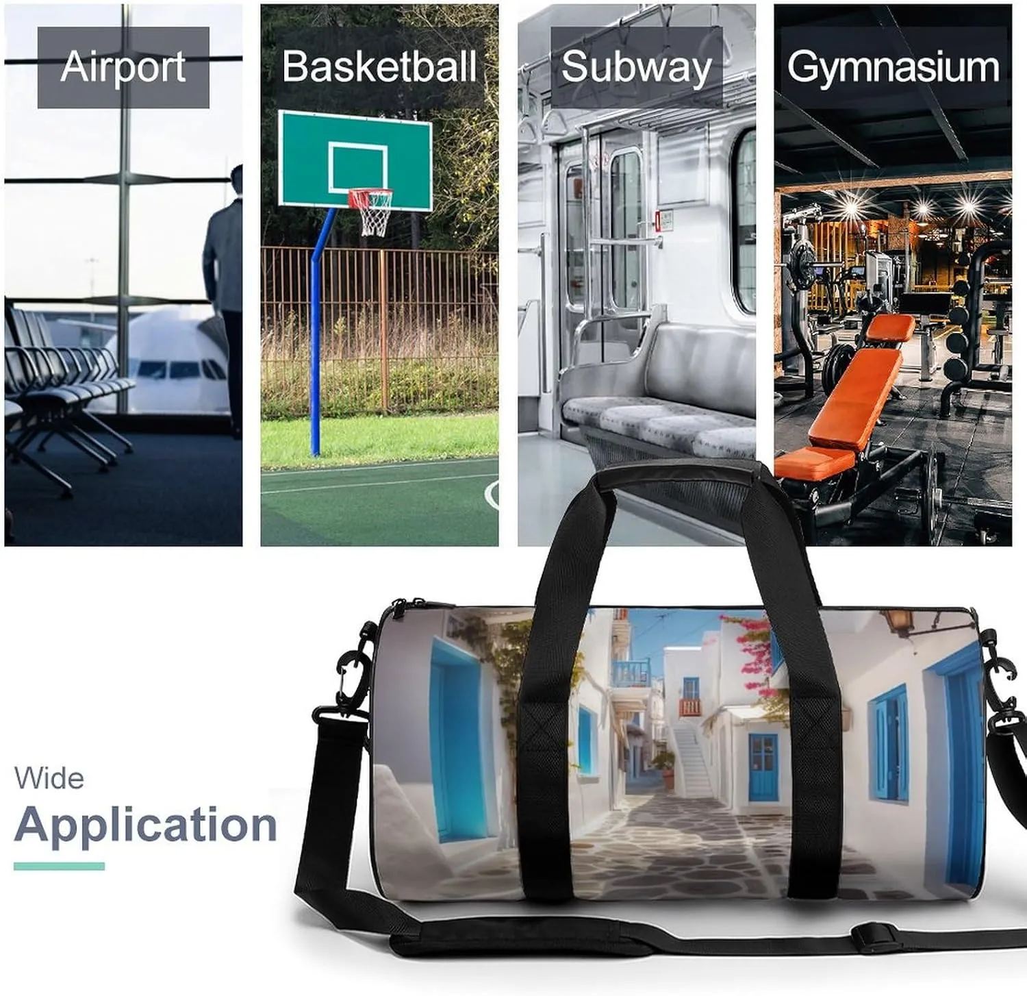 Greece Street Gym Bag Small Travel Duffle Bag with Compartment Carry On Weekender Bag for Women Men