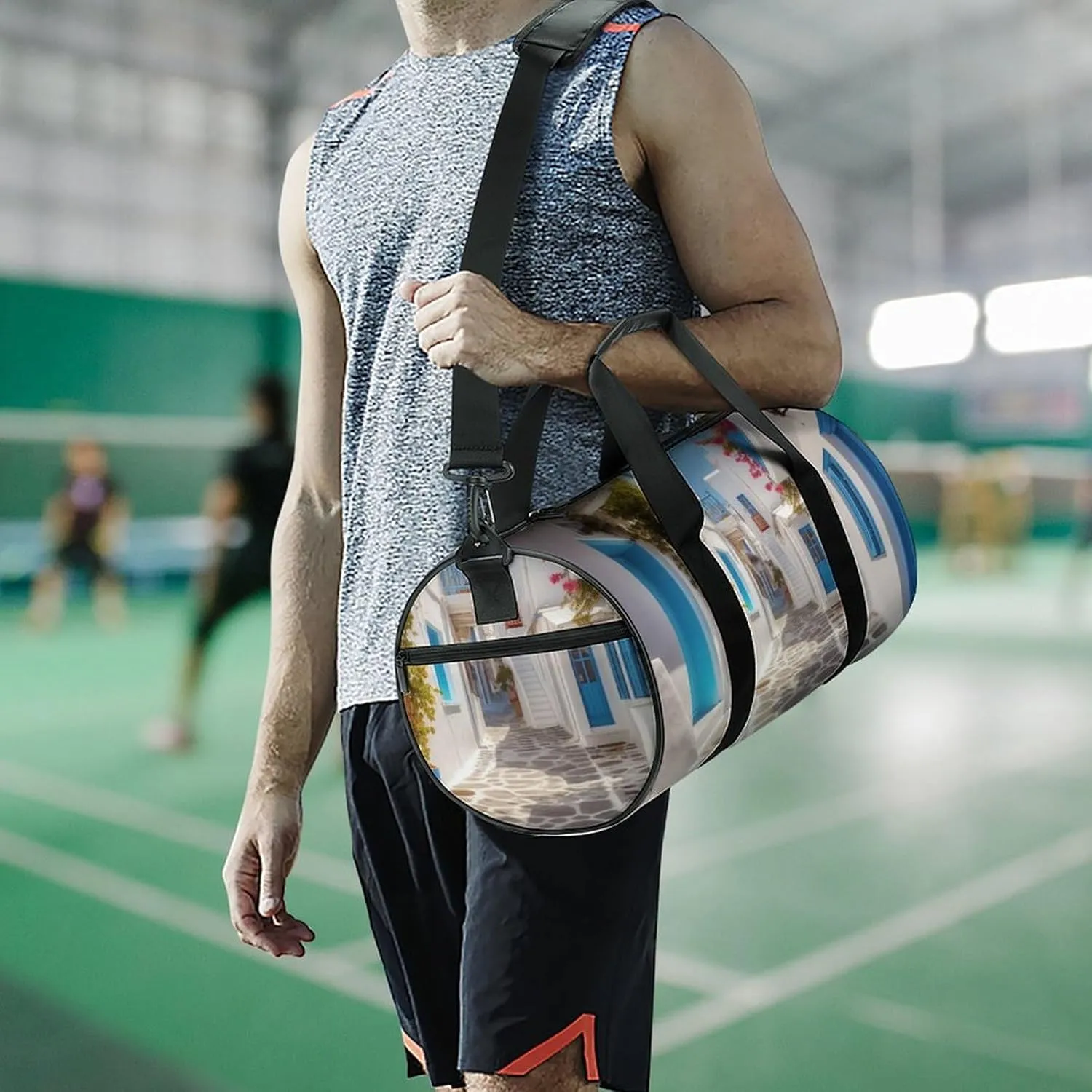 Greece Street Gym Bag Small Travel Duffle Bag with Compartment Carry On Weekender Bag for Women Men