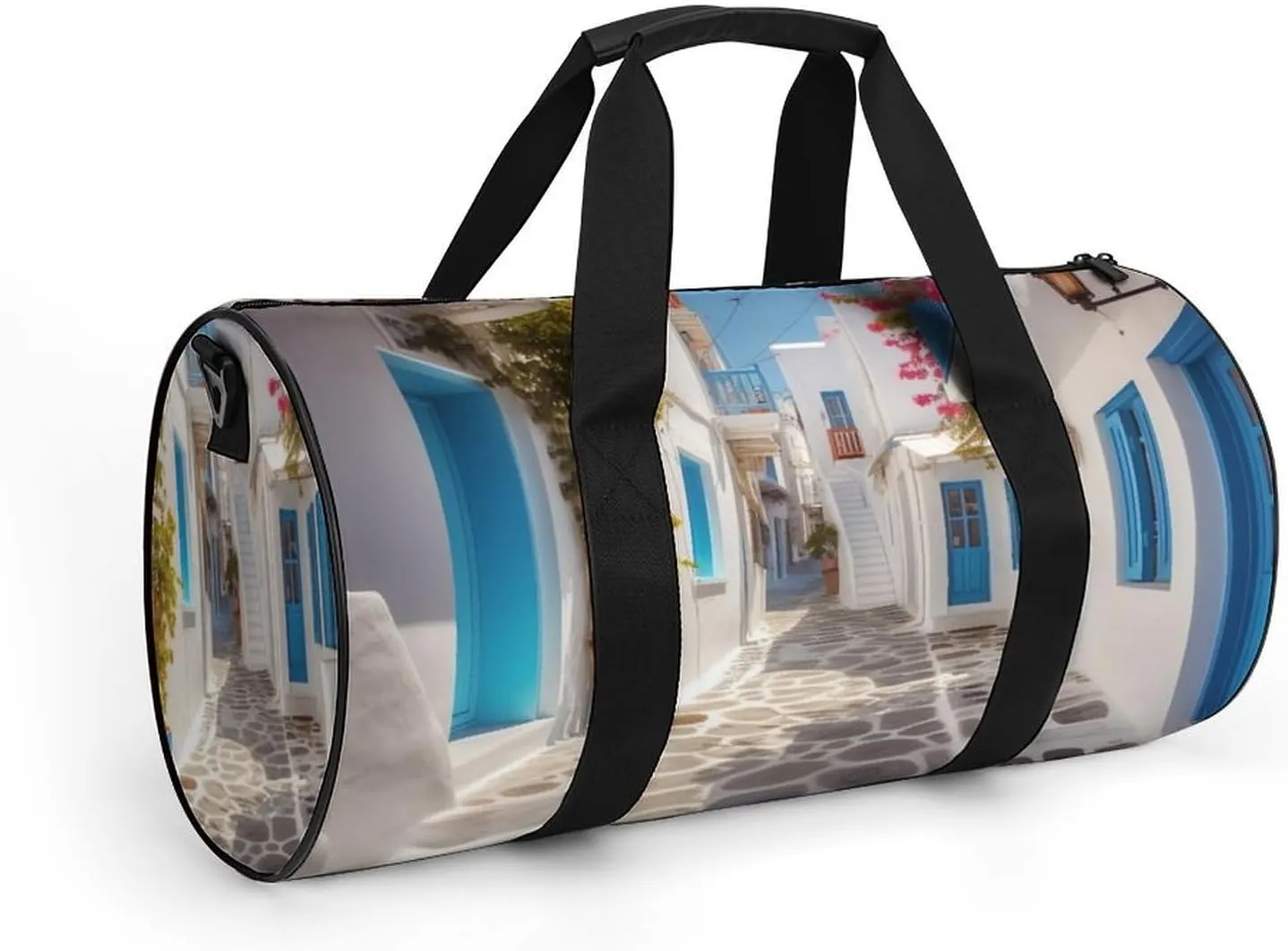 Greece Street Gym Bag Small Travel Duffle Bag with Compartment Carry On Weekender Bag for Women Men