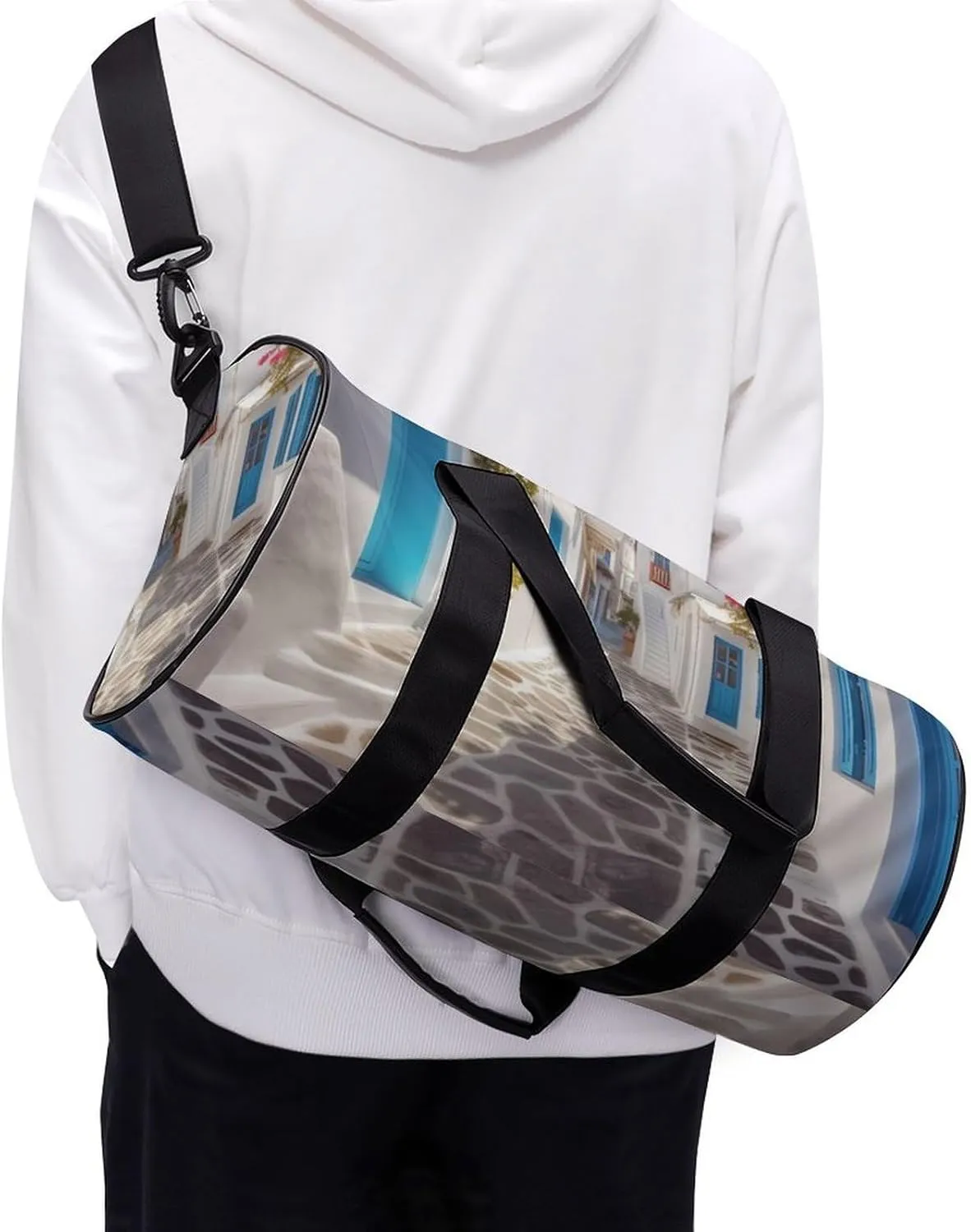 Greece Street Gym Bag Small Travel Duffle Bag with Compartment Carry On Weekender Bag for Women Men