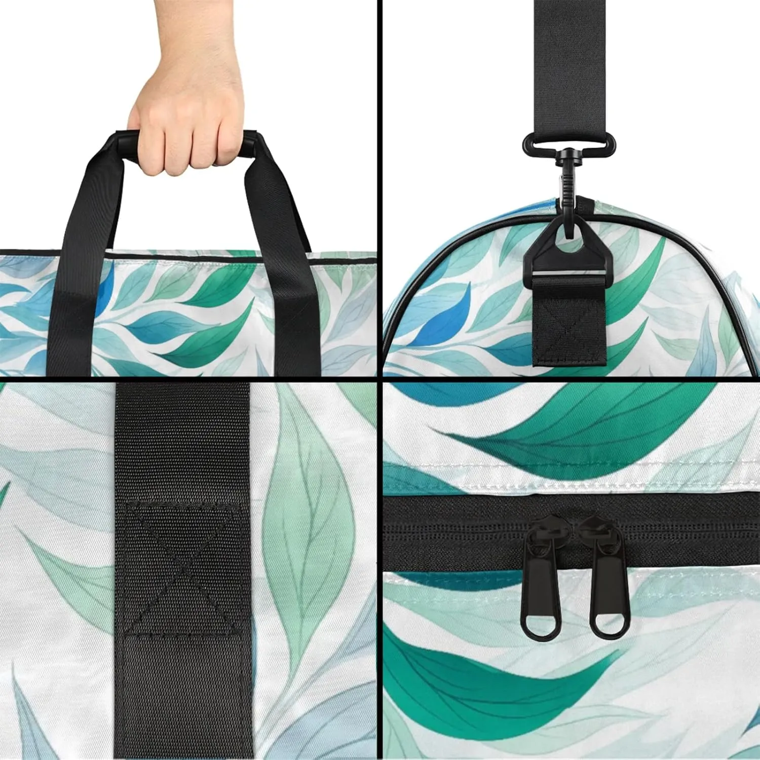 Green Background Gym Duffle Bag for Men, Leaf Texture Waterproof Sports duffle bag for travel Weekender Bags for Women Overnight Bag with Shoes Compartment