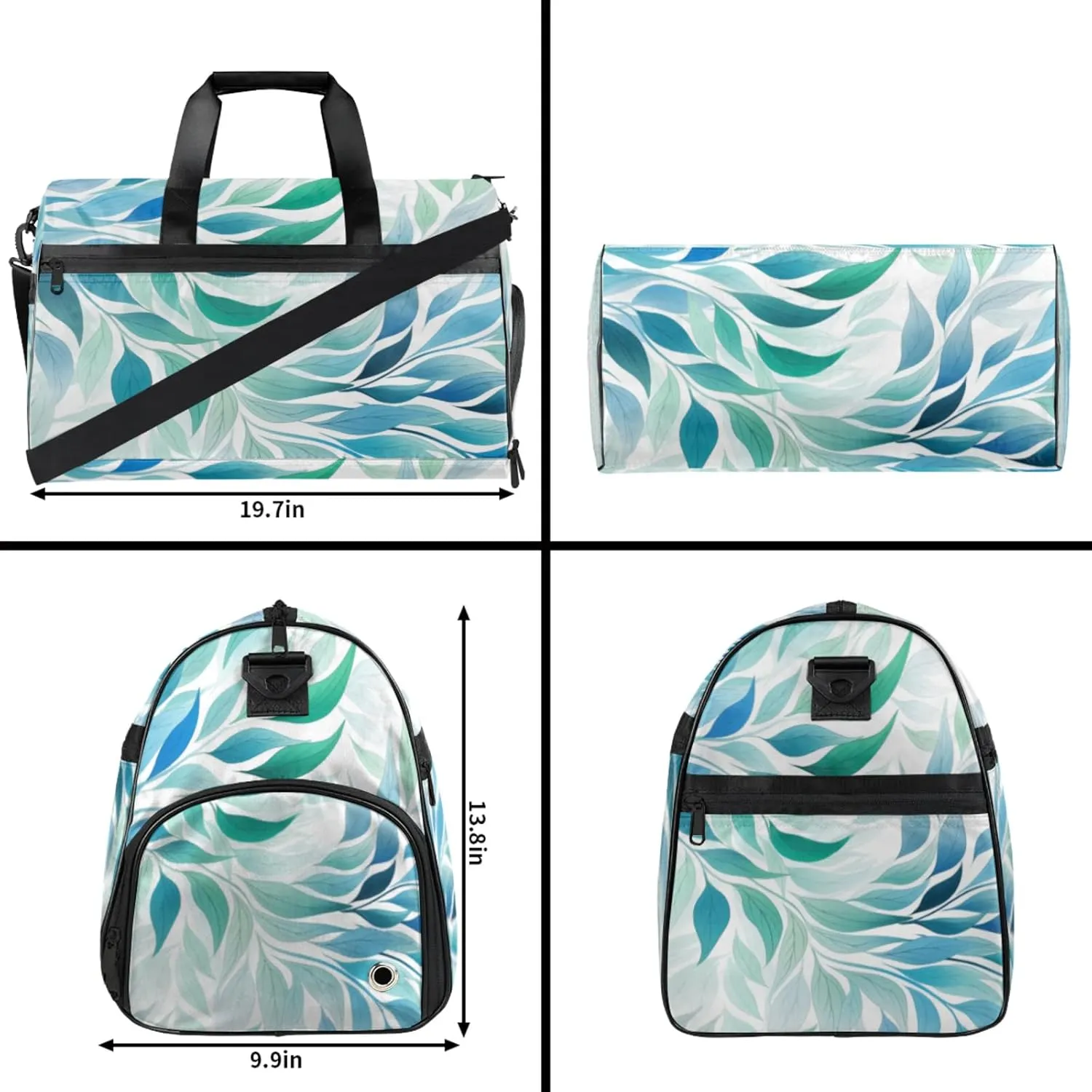 Green Background Gym Duffle Bag for Men, Leaf Texture Waterproof Sports duffle bag for travel Weekender Bags for Women Overnight Bag with Shoes Compartment