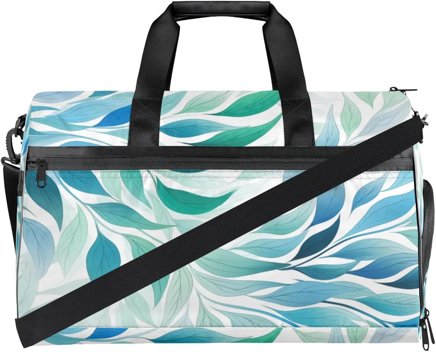 Green Background Gym Duffle Bag for Men, Leaf Texture Waterproof Sports duffle bag for travel Weekender Bags for Women Overnight Bag with Shoes Compartment