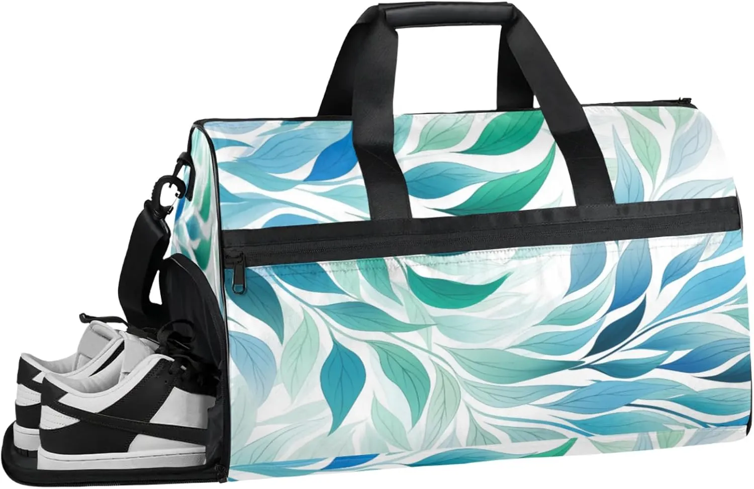 Green Background Gym Duffle Bag for Men, Leaf Texture Waterproof Sports duffle bag for travel Weekender Bags for Women Overnight Bag with Shoes Compartment