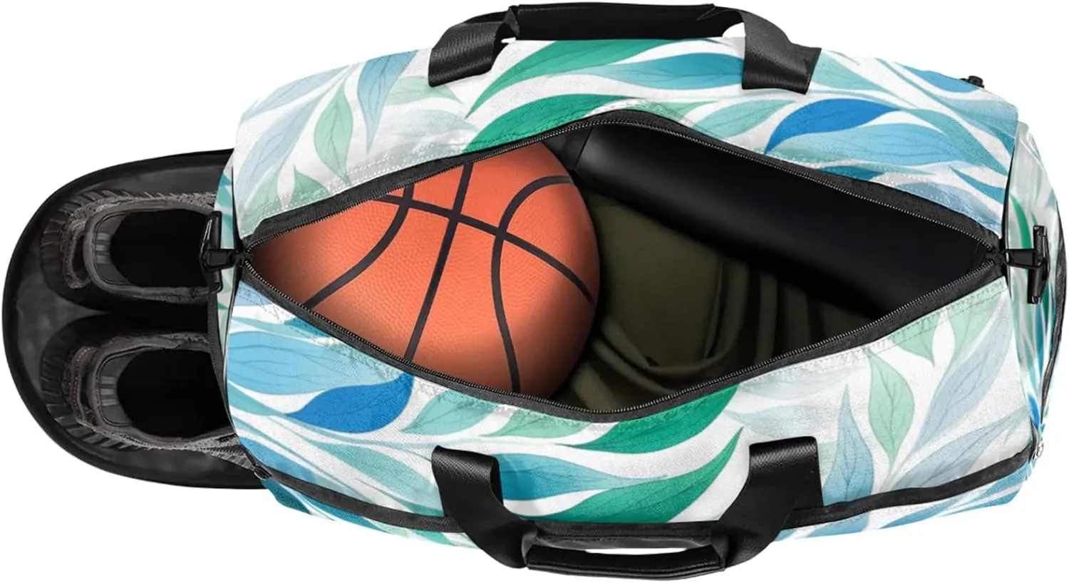 Green Background Gym Duffle Bag for Men, Leaf Texture Waterproof Sports duffle bag for travel Weekender Bags for Women Overnight Bag with Shoes Compartment